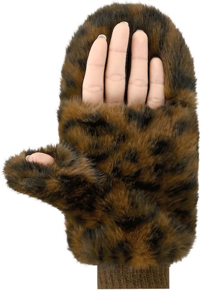 Cc Women's Faux Fur Wrist Length Fingerless Sherpa Lined Convertible Mittens Gloves - Image 2